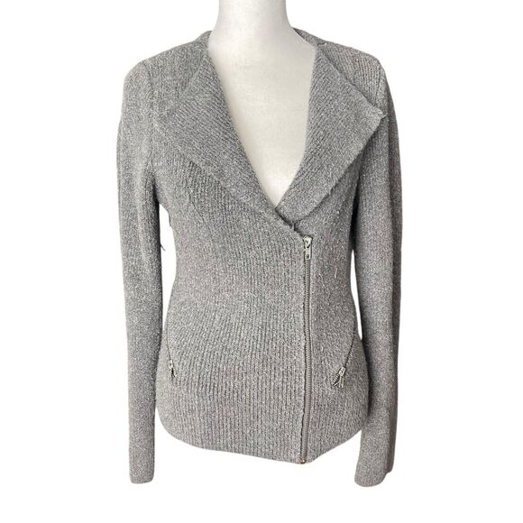WHBM XS Chunky Sweater Blazer Jacket Gray Asymmetrical Zip Front Thick - Picture 1 of 11